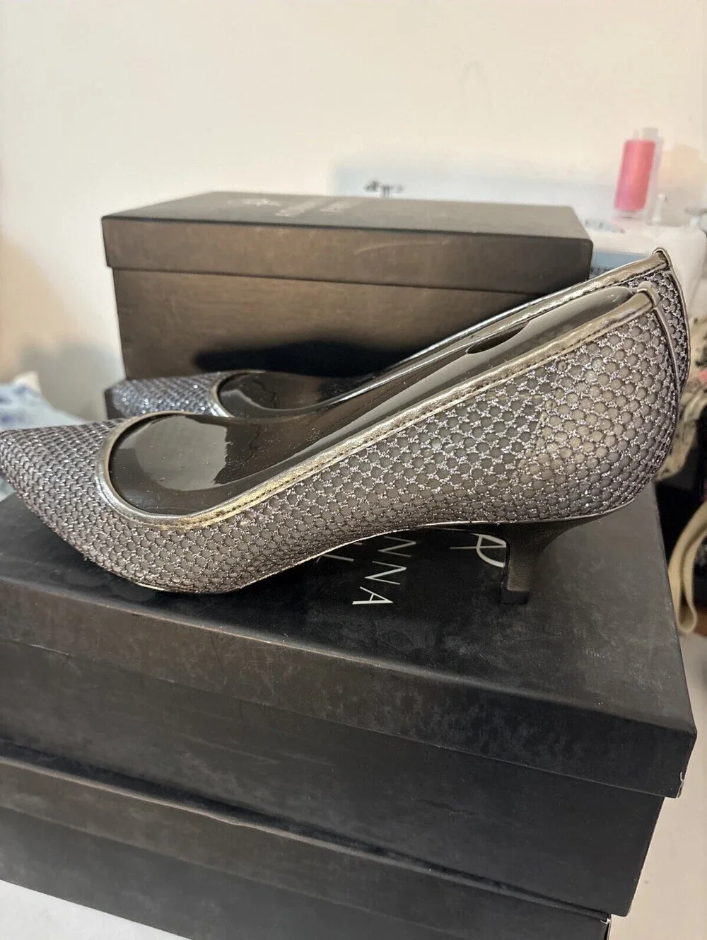 Adrianna Papell Shoes Womens Sz 9.5M Gunmetal Honeycomb Lois Pump Evening Shoe - Picture 4 of 4
